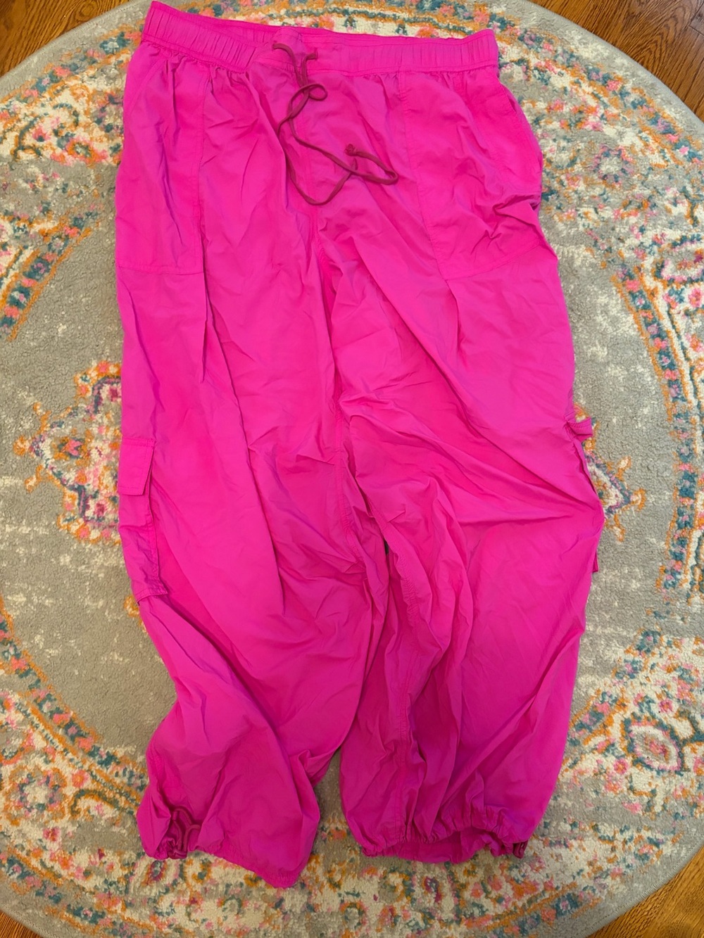 Women's Hot Pink Cargo Jogger Pants with Elastic Waist